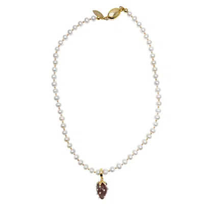 Farra Women's White Freshwater Pearls With Removable Gray Strawberry Pendant Necklace In Gold