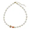 Farra Women's White Freshwater Pearls With Watermelon Quartz & Rhinestones Short Necklace In White