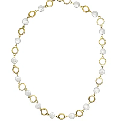 Farra Women's White Gold Chain With Coin-shaped Freshwater Pearls Necklace