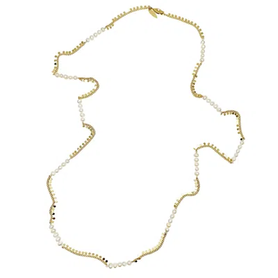 Farra Women's White / Gold Gold Chain With Freshwater Pearls Long Necklace In Multi