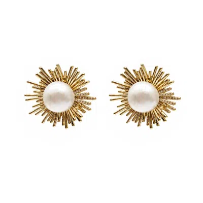 Farra Women's White Gold-tone Freshwater Pearl Sunburst Statement Stud Earrings