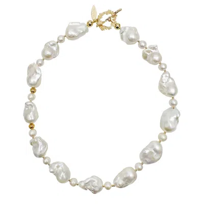 Farra Women's White Gorgeous Natural Baroque Pearls Necklace In Gold
