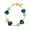 Farra Women's White / Green Heart Green Malachite With Gray Freshwater Pearls Bracelet In Multi
