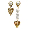 Farra Women's White Heart Dangle Freshwater Pearls Asymmetric Earrings In White