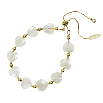 Farra Women's White Heart Shaped Moonstone Adjustable Bracelet