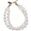 Farra Women's White High Luster Freshwater Pearls Double Layers Bracelet