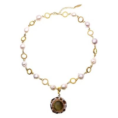 Farra Women's White Irregular Freshwater Pearls With Removable Charm Necklace In Gold