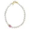 Farra Women's White Irregular Shaped Freshwater Pearls With Pink Raspberry Necklace In White