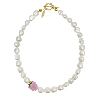Farra Women's White Irregular Shaped Freshwater Pearls With Pink Raspberry Necklace