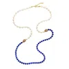 Farra Women's White Lapis With Freshwater Pearls Two-ways Necklace In White