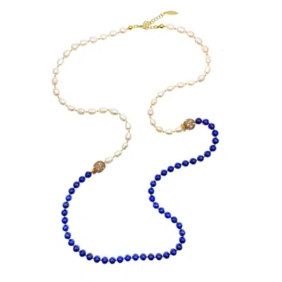 Farra Women's White Lapis With Freshwater Pearls Two-ways Necklace