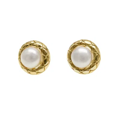 Farra Women's White Minimalist Round Freshwater Pearls Stud Earrings In Gold