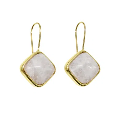 Farra Women's White Minimalist Square Shaped Moonstone Hook Earrings In Gold