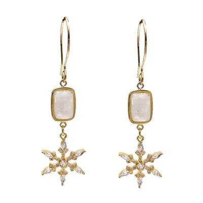 Farra Women's White Moonstone With Snowflake Dangle Earrings