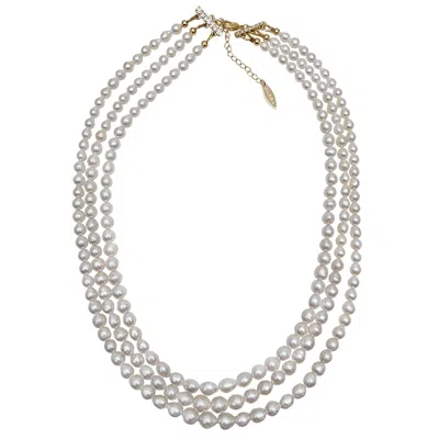 Farra Women's White Multi-layers Graduated Freshwater Pearls Necklace