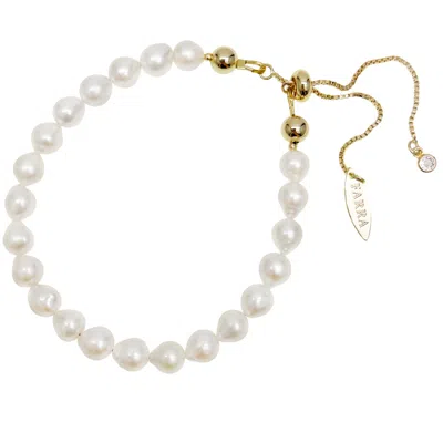 Farra Women's White Must-have Freshwater Pearls Beaded Adjustable Bracelet