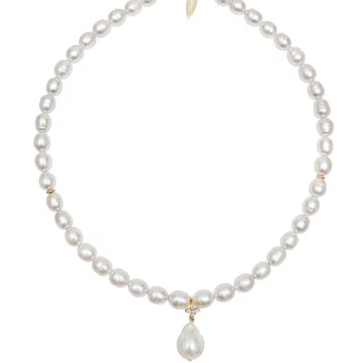 Farra Women's White Must-have Freshwater Pearls With Baroque Pearl Pendant Necklace