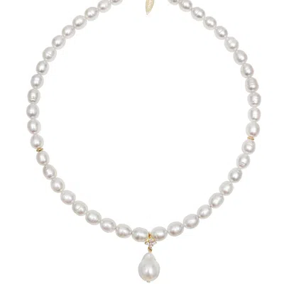Farra Women's White Must-have Freshwater Pearls With Baroque Pearl Pendant Necklace In Metallic