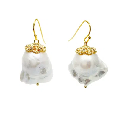 Farra Women's White Natural Baroque Pearls & Quartz Earrings