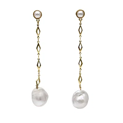 Farra Women's White Natural Baroque Pearls Dangle Earrings