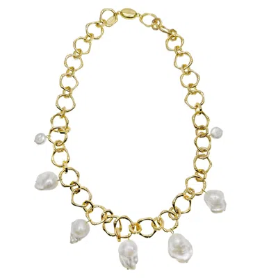 Farra Women's White Natural Baroque Pearls Pendant Statement Necklace In Gold