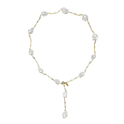 Farra Women's White Natural Baroque Pearls Y Shape Versatile Necklace