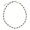 Farra Women's White Pearls And Black Obsidian Choker