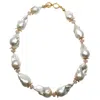 Farra Women's White / Pink Baroque Pearls With Rose Quartz Short Necklace In Multi