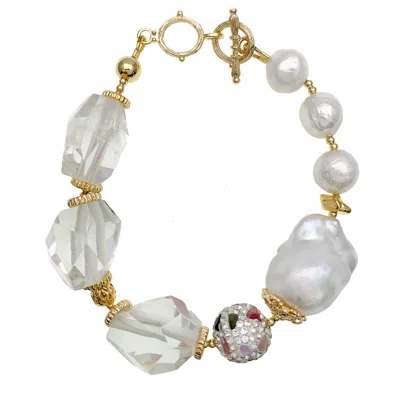 Farra Women's White Quartz With Baroque Pearls Bracelet