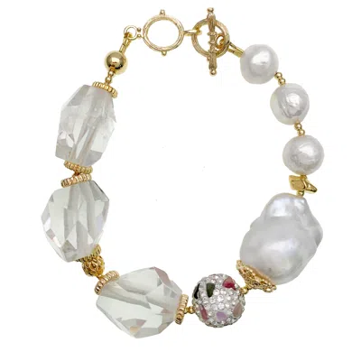 Farra Women's White Quartz With Baroque Pearls Bracelet In Gold
