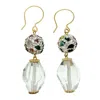 Farra Women's White Quartz With Rhinestones Bordered Tourmaline Dangle Earrings In White
