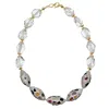 Farra Women's White Quartz With Rhinestones Bordered Tourmaline Short Necklace In White