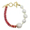 Farra Women's White / Red Red Corals With Edison Pearl Bracelet In Multi