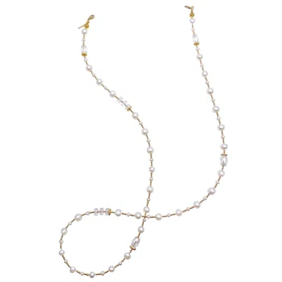 Farra Women's White Removable Freshwater Pearls & Crystals Glasses Chain In Gold