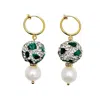 Farra Women's White Rhinestones With Malachite & Freshwater Pearls Dangle Earrings In White