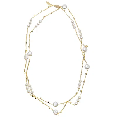 Farra Women's White Simple Freshwater Pearls Multi-way Necklace In Metallic