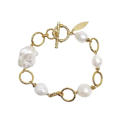 Farra Women's White Timeless Baroque Pearls Chain Bracelet