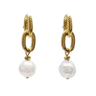 Farra Women's White Timeless Freshwater Pearl Dangle Earrings