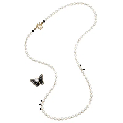 Farra Women's White Versatile Freshwater Pearl With Removable Butterfly Pendant Necklace