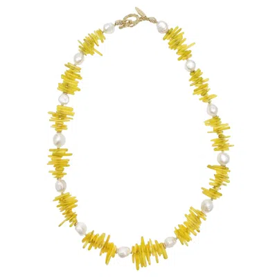 Farra Women's Yellow Bamboo Coral With Freshwater Pearls Necklace