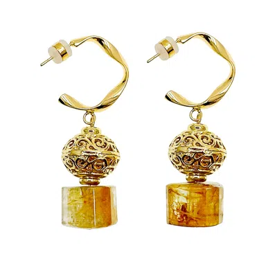 Farra Women's Yellow Citrine Chunky Hook Earrings