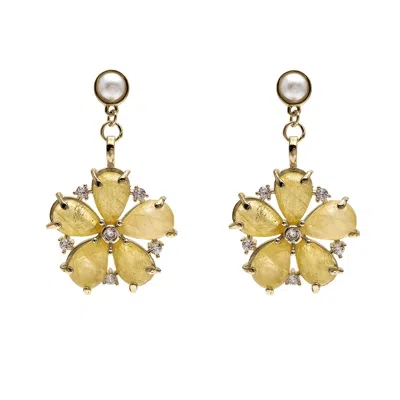 Farra Women's Yellow Citrine Flower Dangle Statement Earrings