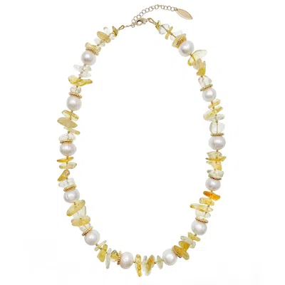 Farra Women's Yellow Citrine Stones & Freshwater Pearls Short Necklace