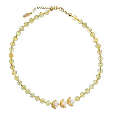 Farra Women's Yellow Citrine With Freshwater Pearls Short Necklace