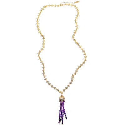 Farra Women's Yellow Gold Chain With Amethyst Tassel Necklace