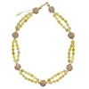 Farra Women's Yellow Opal With Rhinestone Bordered Pearls Short Necklace In Yellow