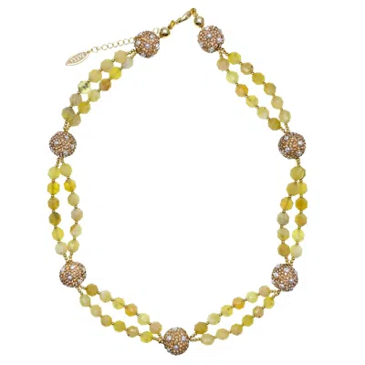 Farra Women's Yellow Opal With Rhinestone Bordered Pearls Short Necklace