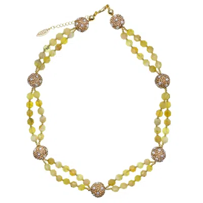 Farra Women's Yellow Opal With Rhinestone Bordered Pearls Short Necklace In Gold