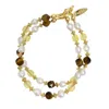 Farra Women's Yellow / Orange Citrine And Brown Tiger-eye With Freshwater Pearls Double Layers Bracelet