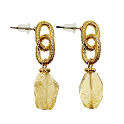Farra Women's Yellow / Orange Citrine Chain Earrings